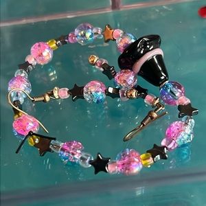 WITCHY HAT - Pink Blue Black Gold - handmade bracelet & nickel free earrings